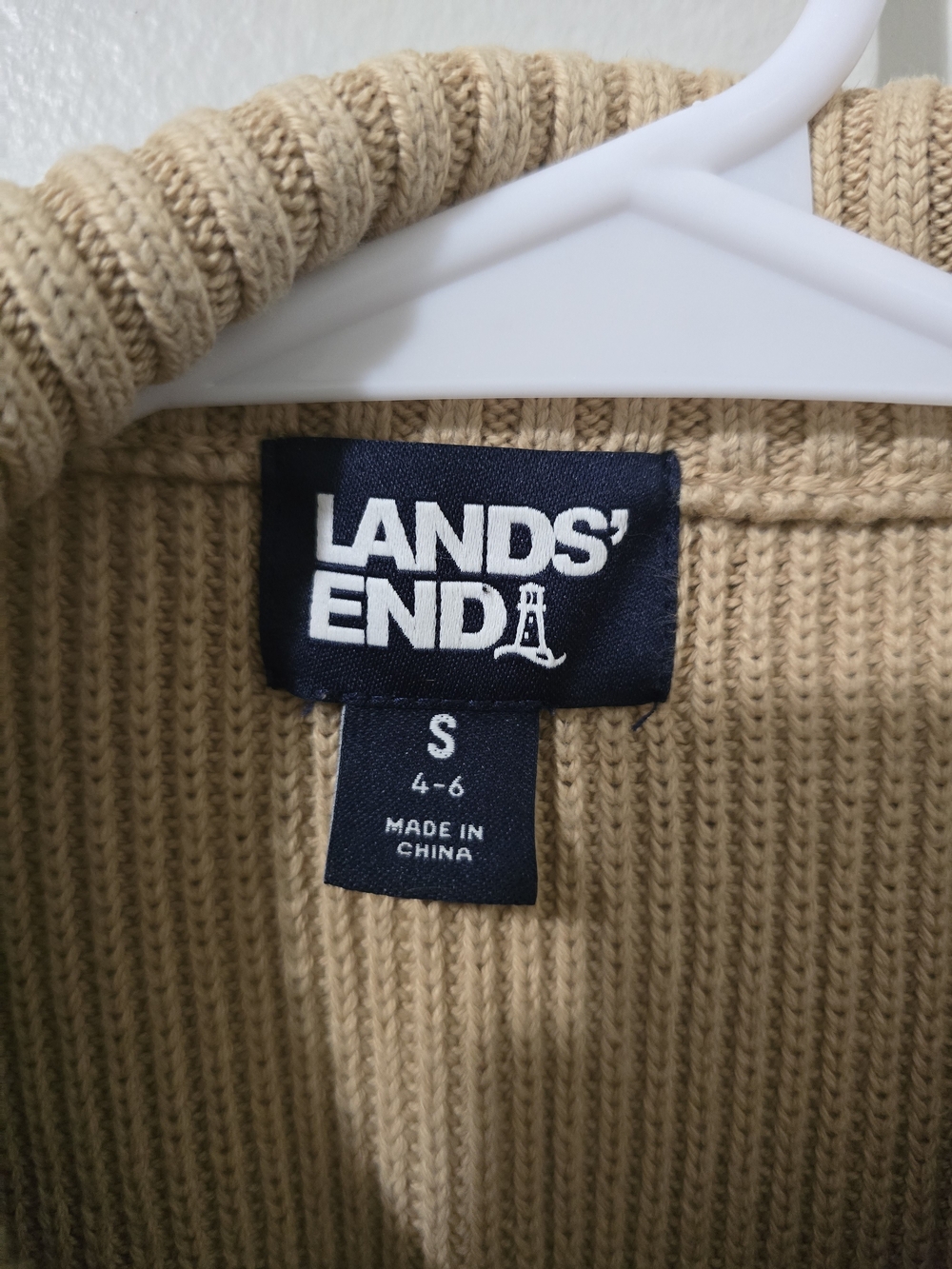 Lands' End Woman's Tan & White Stripe Half-Zip Sweater - Picture 2 of 5